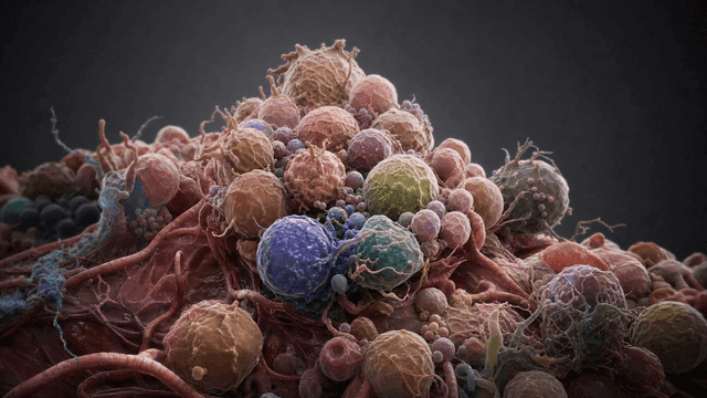 Colorful microscopic view of cells