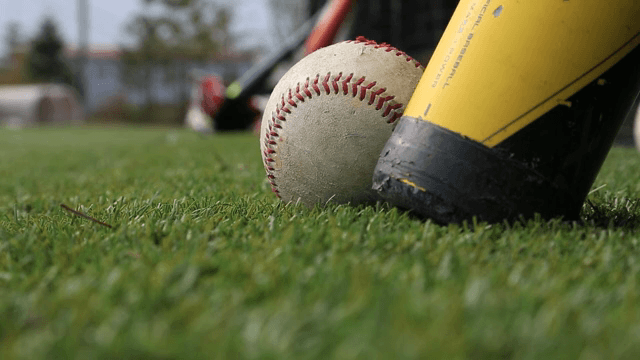 잔디밭 위의 야구공과 배트