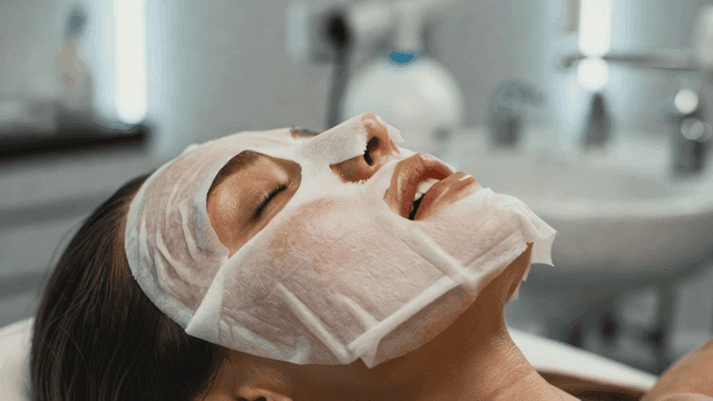 Woman relaxing with face mask on