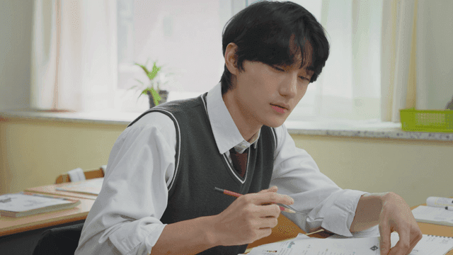 Student studying in a classroom