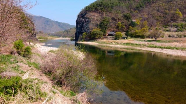 Tranquil river flowing through a mountain