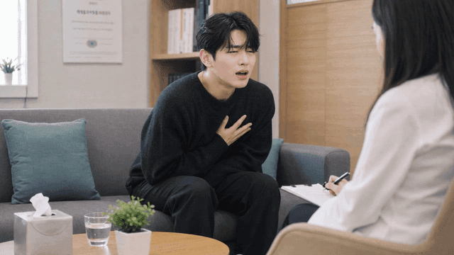 Male patient complaining of pain during counseling