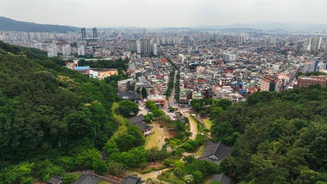 Cityscape with traditional Korean village