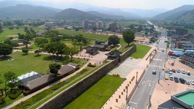 전통 한국 마을의 항공 뷰
