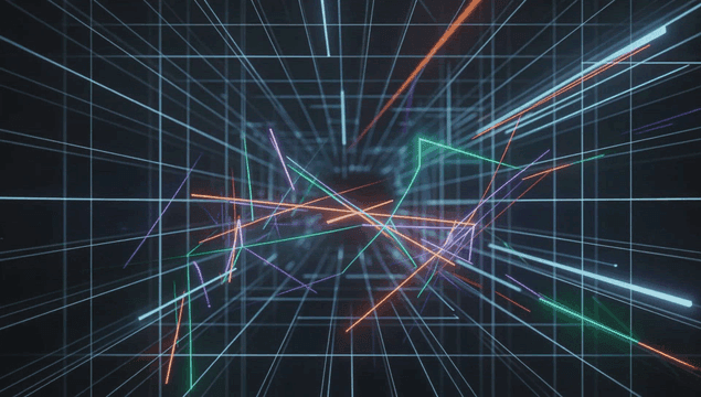 Colorful neon lines in a digital grid