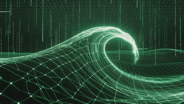 Digital wave with green grid patterns