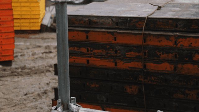 Construction site with stacked materials