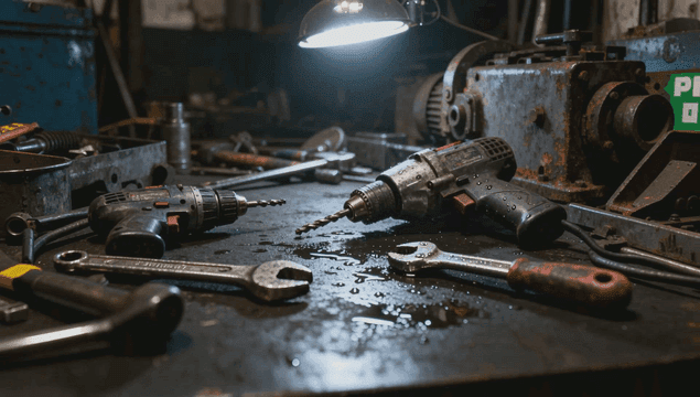 Tools and equipment on a workshop table