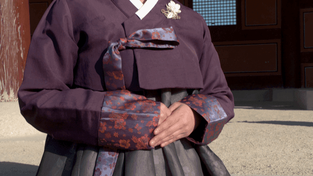Traditional Korean hanbok with floral patterns