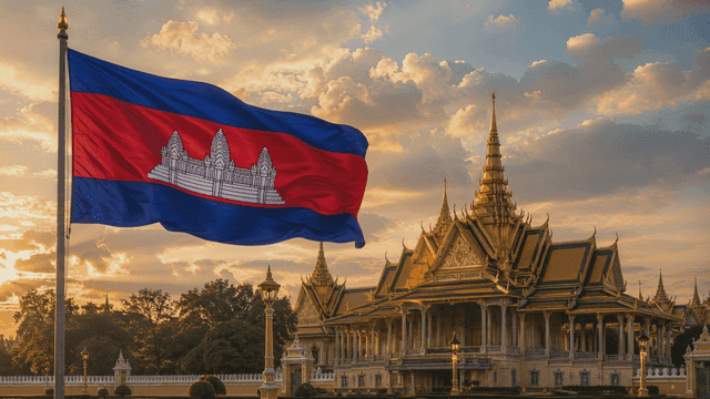 Magnificent palace with Cambodian flag