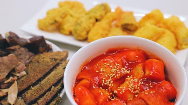 Assorted Korean dishes on a table