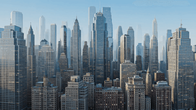 Bustling city skyline with rapidly growing skyscrapers