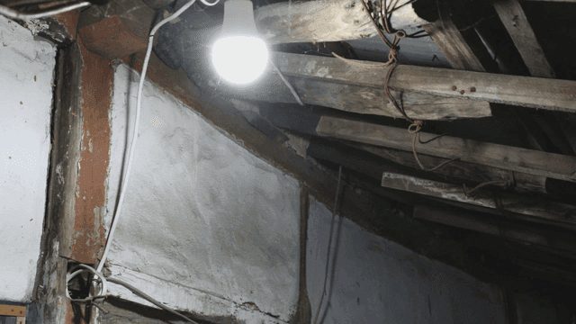Old ceiling with exposed wooden beams