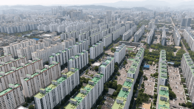 Aerial view of a large apartment complex