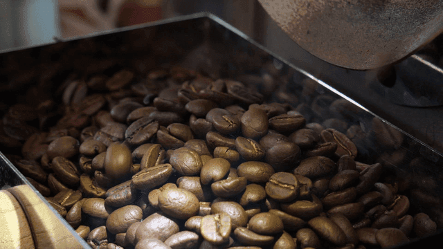 Sight of coffee beans pouring out of machine