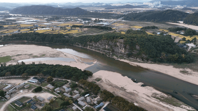 Scenery of traditional riverside village.