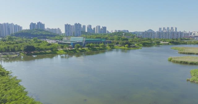 공원과 강이 있는 도시 풍경