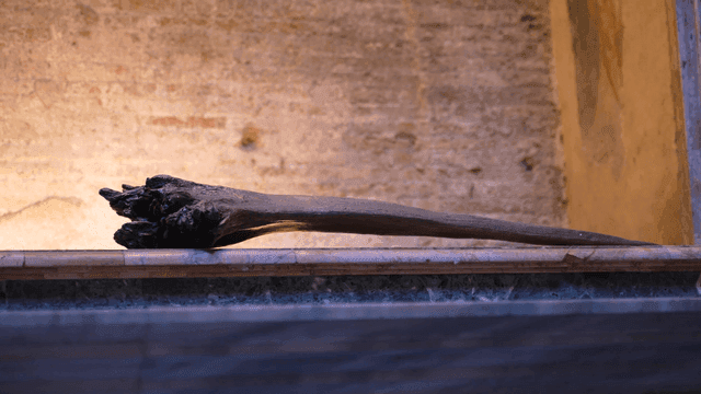 Wooden sculpture displayed indoors