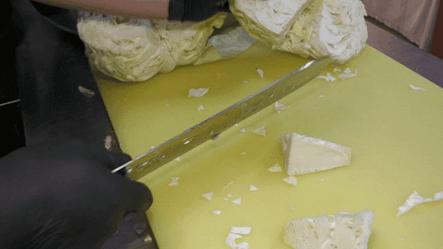 도마 위에서 잘리는 양배추들