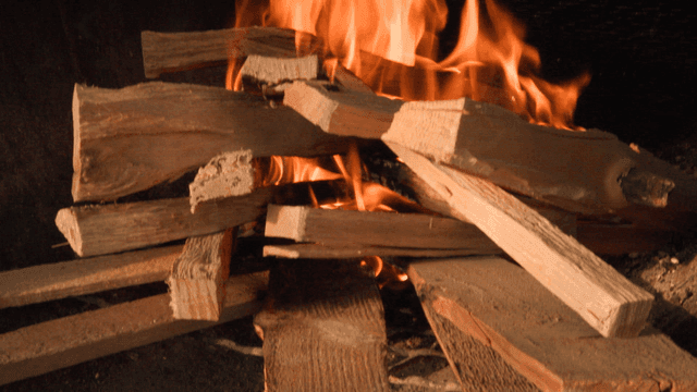 Wood burning with bright flames