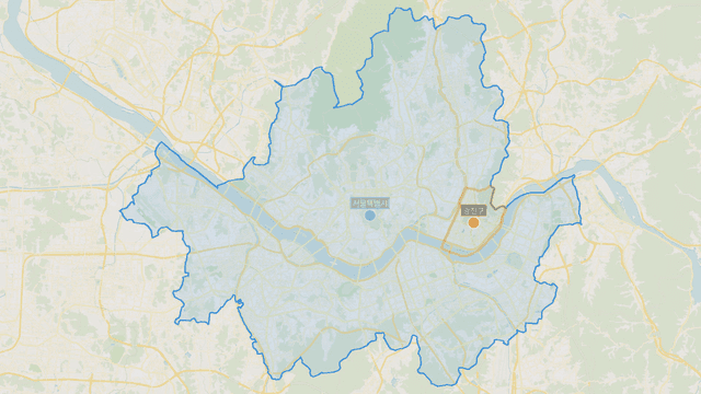 Map showing boundaries of Gwangjin-gu, Seoul