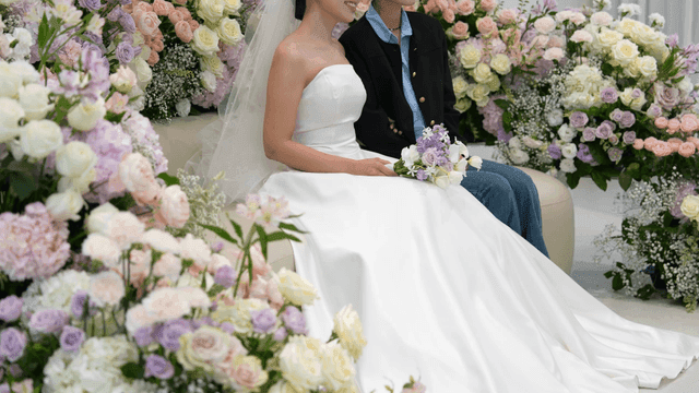Bride smiles while facing guests