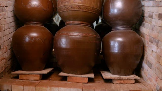 Inside a Brick Kiln with Finished Pots