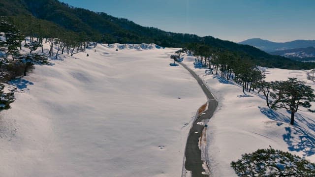 Serene Snow-Covered Landscape with Winding Road