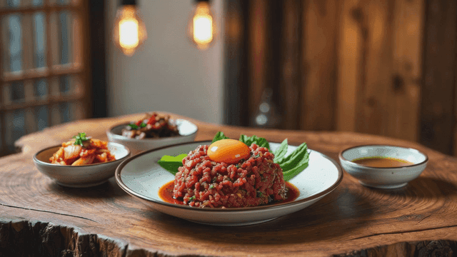 Fresh raw beef topped with egg yolk