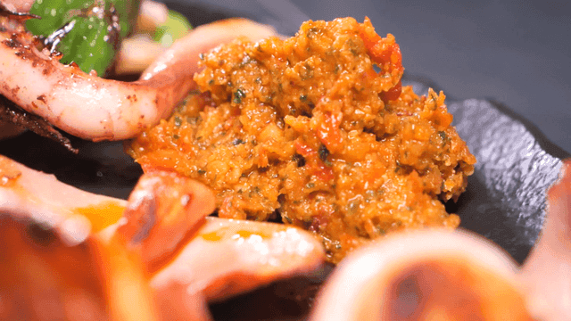 Squid sundae and ssamjang served on plate