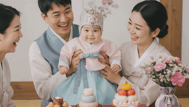 Family celebrating a baby's first birthday