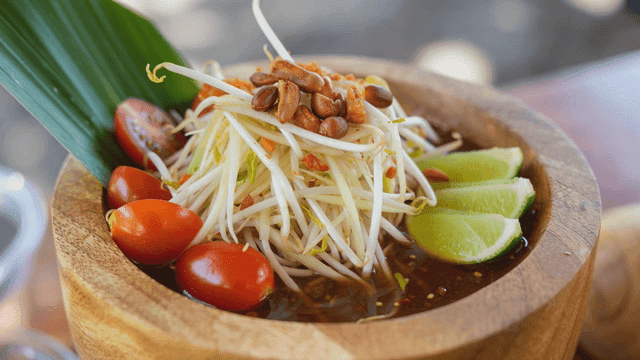 Vibrant Som Tum salad made with fresh ingredients