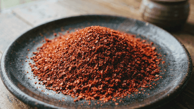 Plate containing bright red chili powder