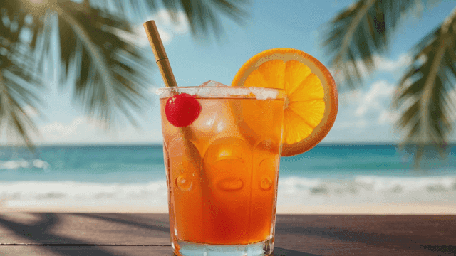 Refreshing cocktails on tropical beach