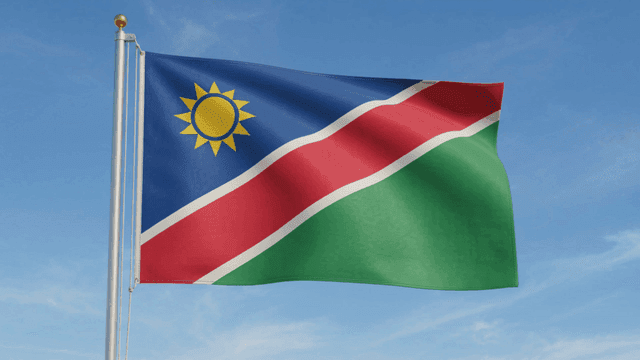 Namibian flag fluttering against clear sky