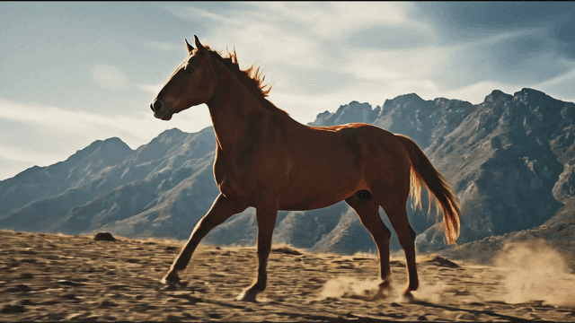 Horse running freely in the mountains