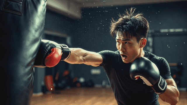 Boxer who trains with sandbag