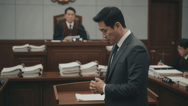 법정에서 발표하는 변호사