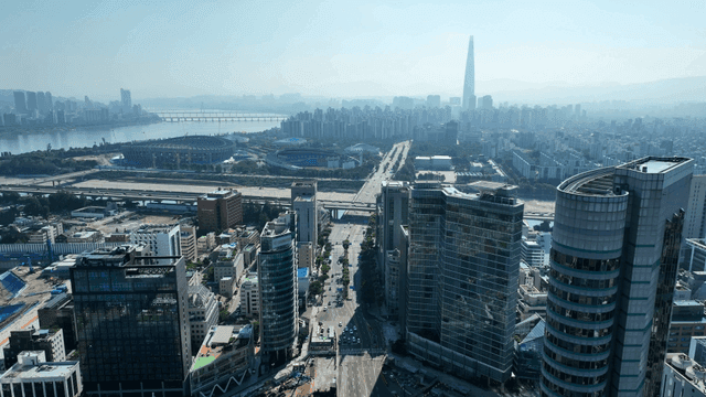 A bustling cityscape with skyscrapers