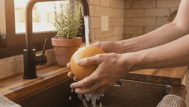 Fresh pears washed in running water