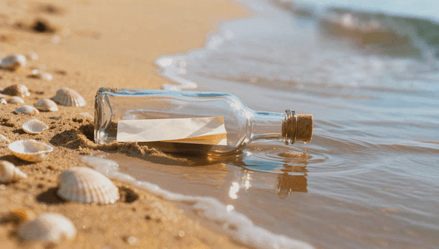 Letter in a bottle on sandy beach