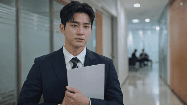 Man in suit walking down hallway