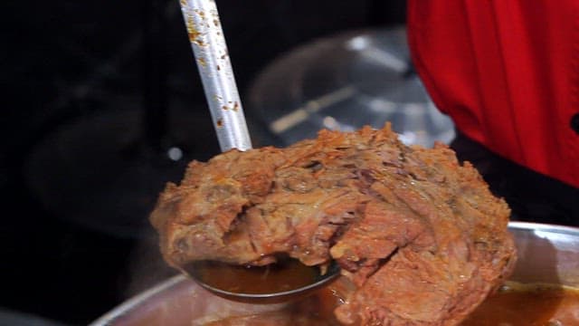 Lump of meat taken out of pork backbone stew