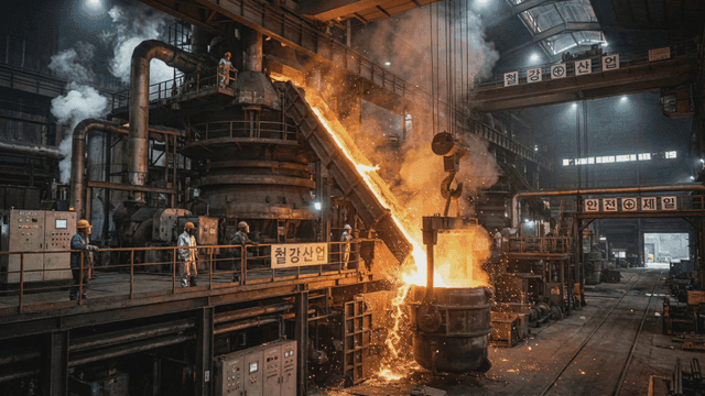 Molten metal pouring in a steel factory