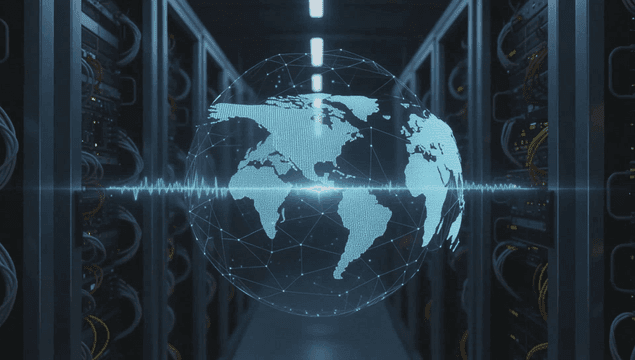 Data center with digital world map