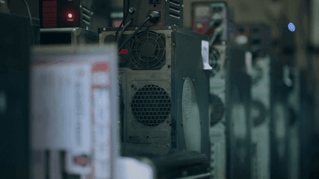 A row of computer servers in a data center