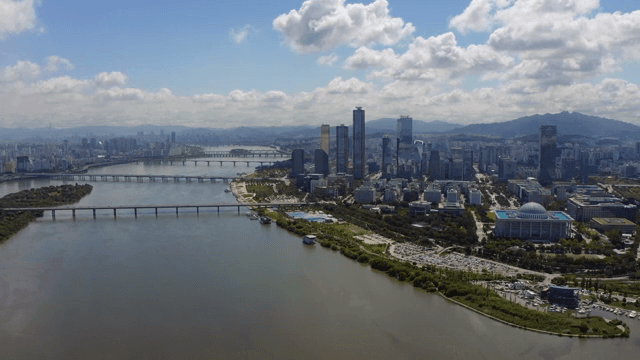 City skyline with a river and bridges