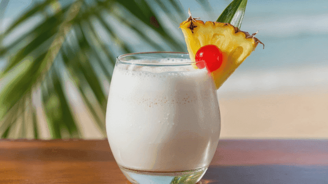 Refreshing piñcolada on beach