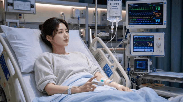Female patient lying in hospital bed