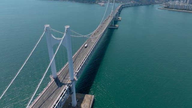 Long Gwangan Bridge and Busan, the coastal city on a sunny day